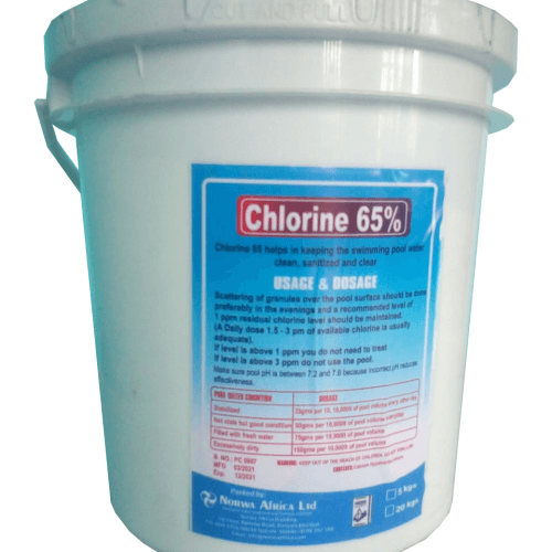 Chlorines 65% percent strong disinfectant chemical used for water treatment, swimming pools, and industrial sanitation supplied by System Star Industrial in East Africa