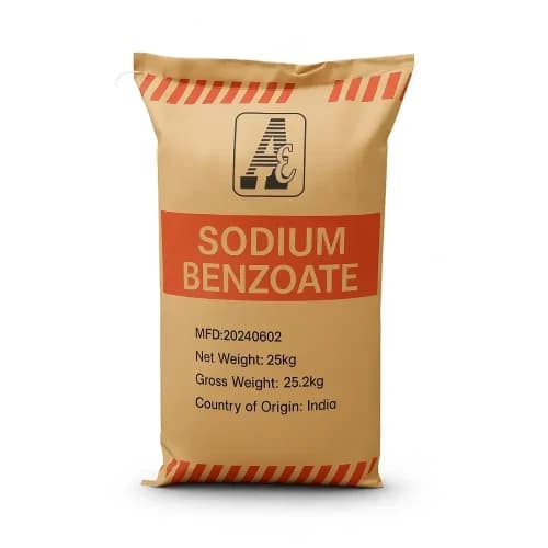 Sodium benzoate white crystalline preservative used in food processing, beverages, cosmetics, and pharmaceutical formulations supplied by System Star Industrial in East Africa